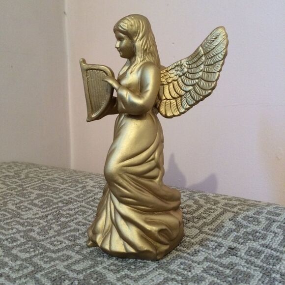 NWT NIB Golden Ceramic Christmas Angel w/Harp - Picture 3 of 8